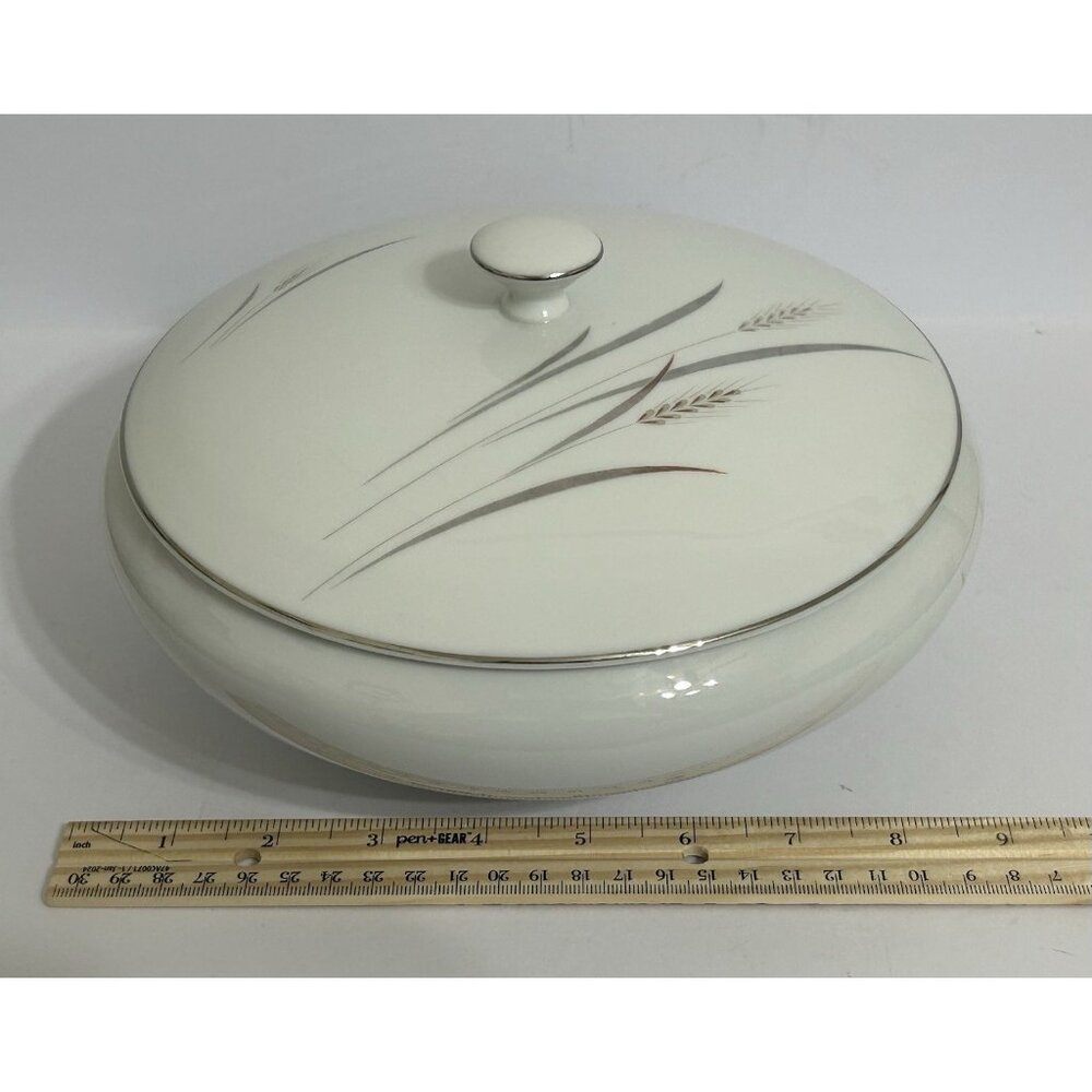 Platinum Trim Wheat Fine China Covered Serving Bowl Max Schonfeld MCM Vintage - Picture 9 of 9